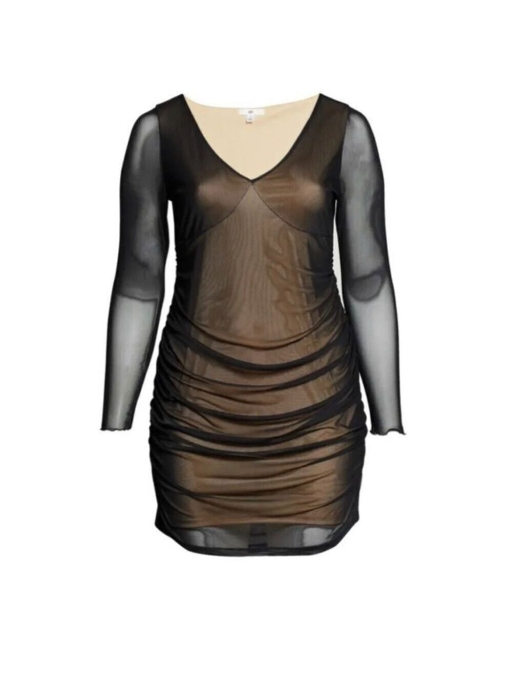 Brass Plum Dress Mesh Body Con Ruched Women 2X Black - Picture 2 of 9
